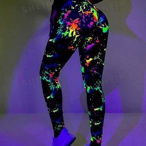 2 for 1 SHEIN Reflective Splash Ink Print & Emily Rose Contrast Leopard leggings